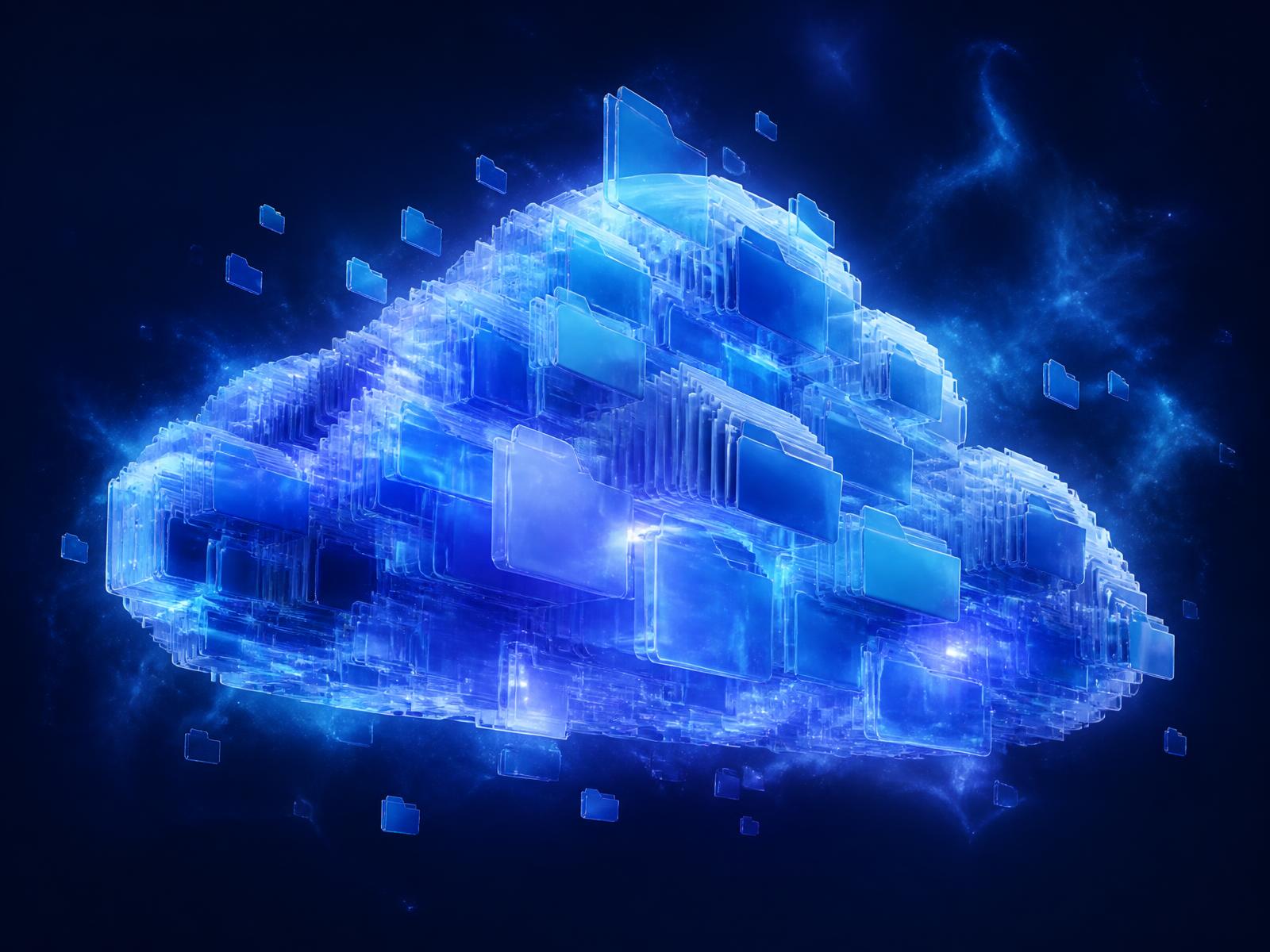 Glowing cloud made of files representing Nobio Cloud storage